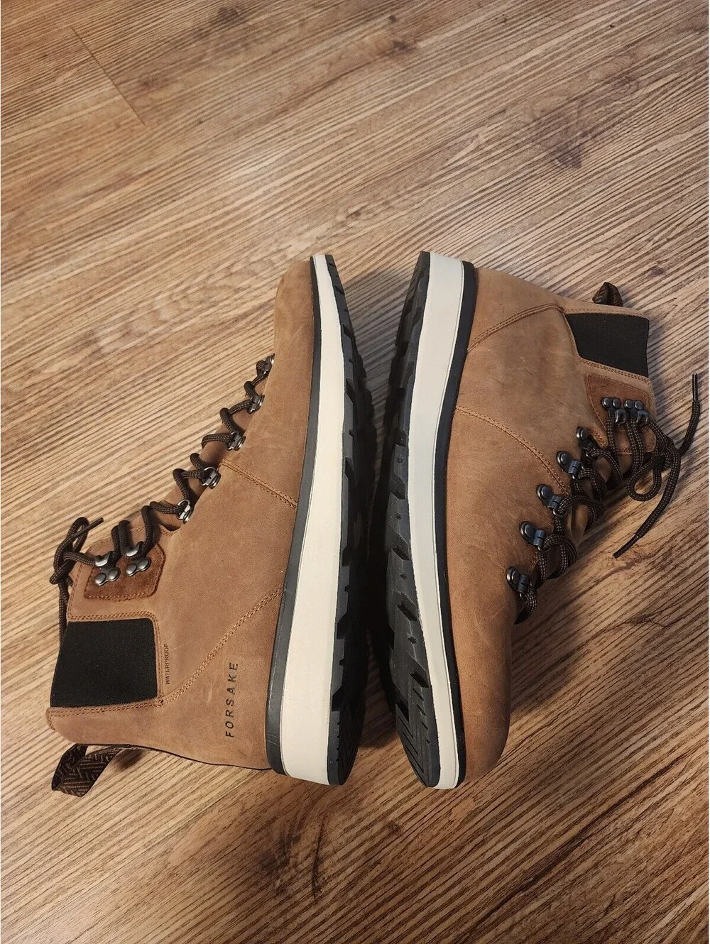 Size 13 Forsake Men's Brown Leather Hiking Boots with Lace-Up and Rubber Outsole